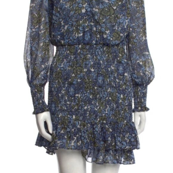 Veronica Beard Saera Blue Multi Floral V-neck Long Sleeves Mini Dress XS $495 - Picture 2 of 15